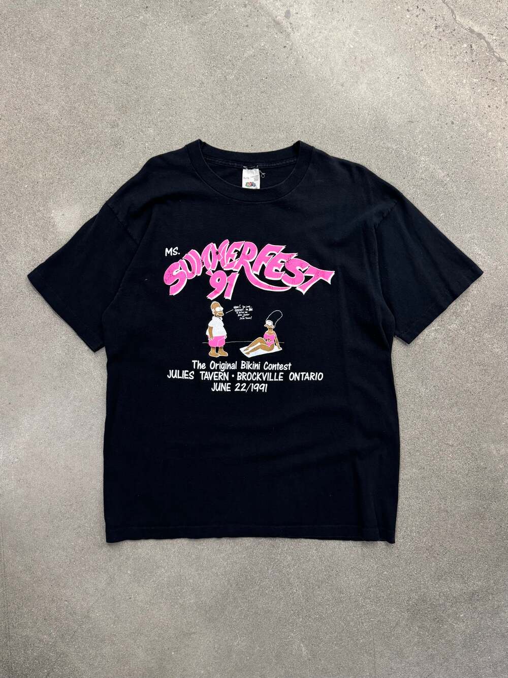 Vintage 1991 Ms. Summer Fest Black Simpsons Bikini Contest T-Shirt - XL